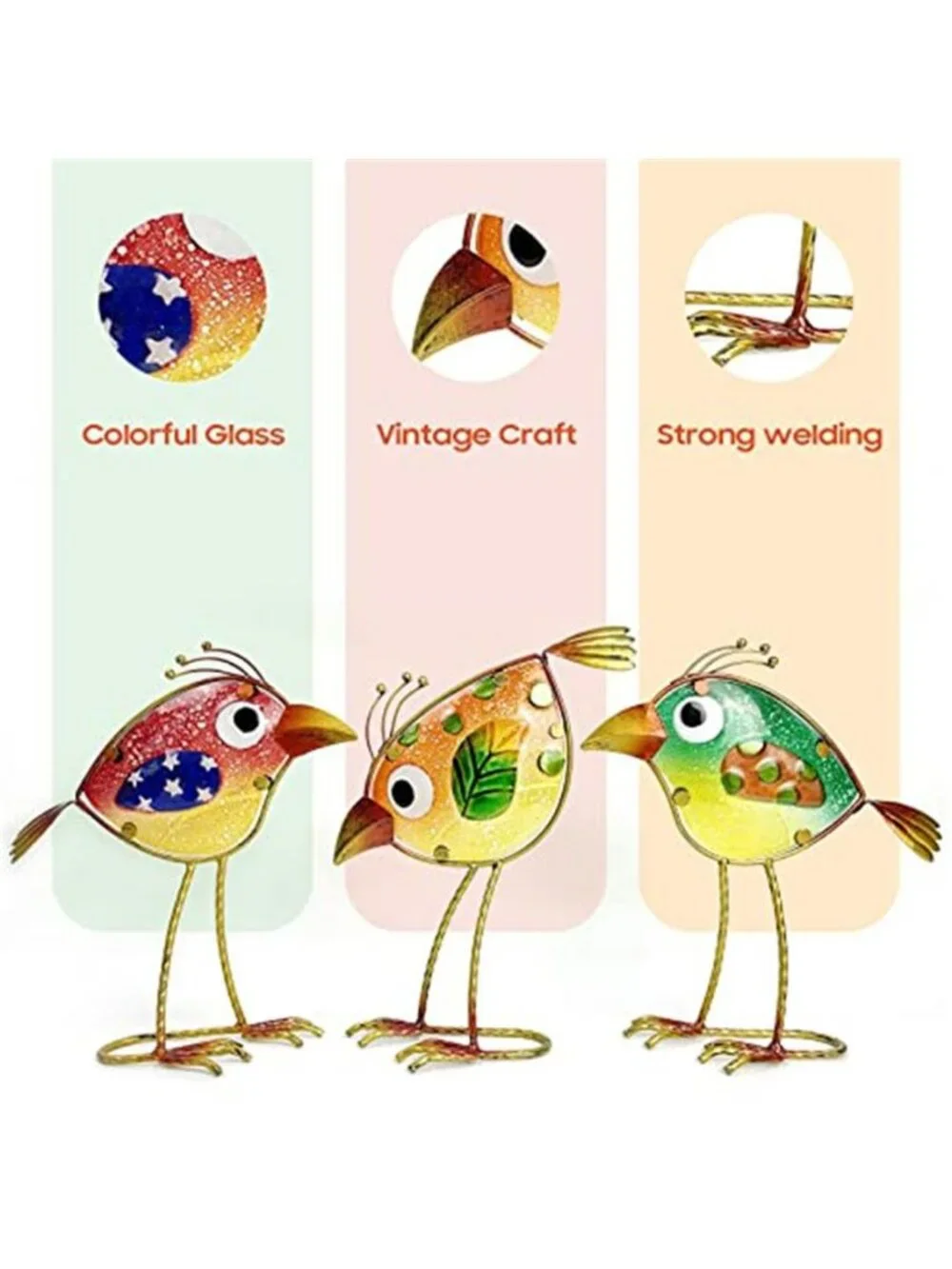 Garden Decor for Outside,Funny Metal & Glass Bird Decor for Indoor &